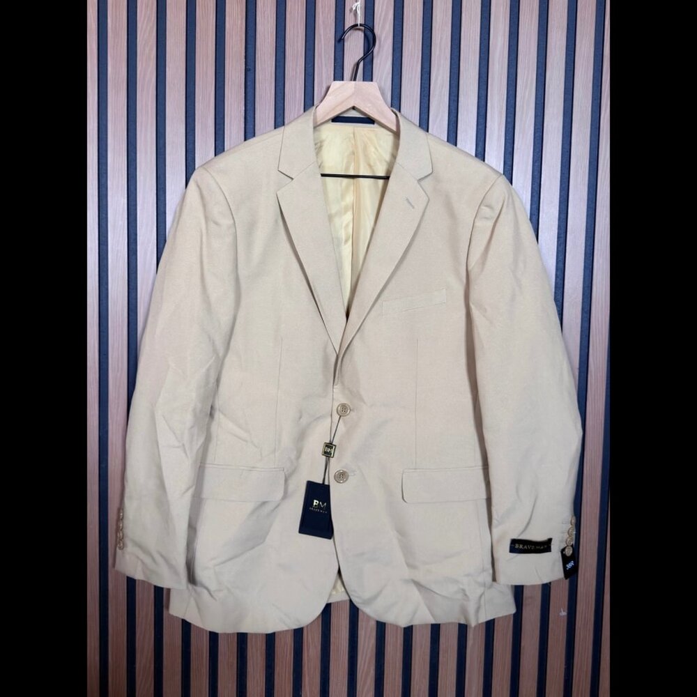 BraveMan Suit 38R Men Beige Tan 2-Button Sport Jacket Classic Front Pocket Lined